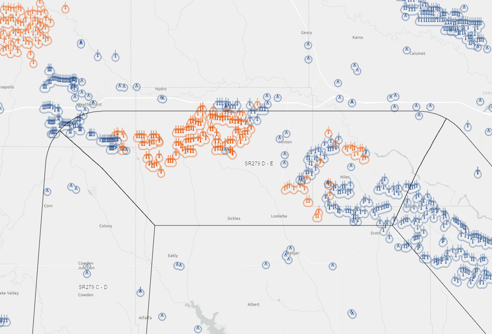 TAPFT screenshot showing what projected wind development looks like on the map.