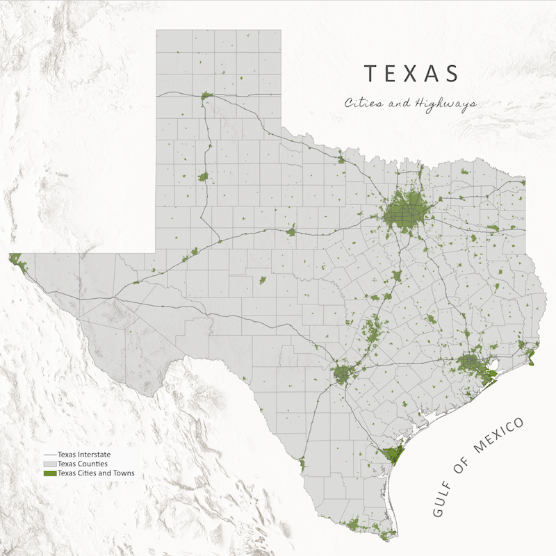 Cattletrailmap 44X44 Cities Highways Big